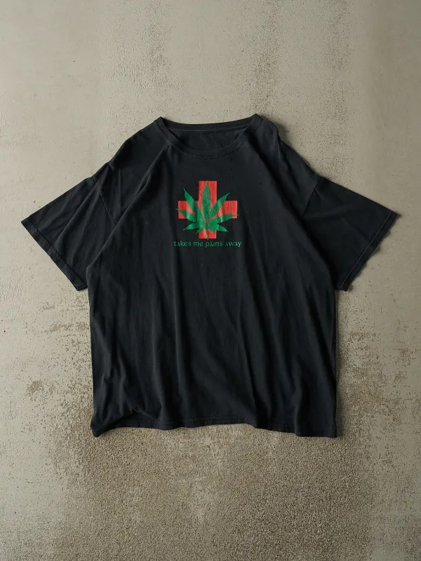 Vintage 90s Black "Takes Me Pains Away" Slogan Tee (L/XL) sold by Rebalance Vintage