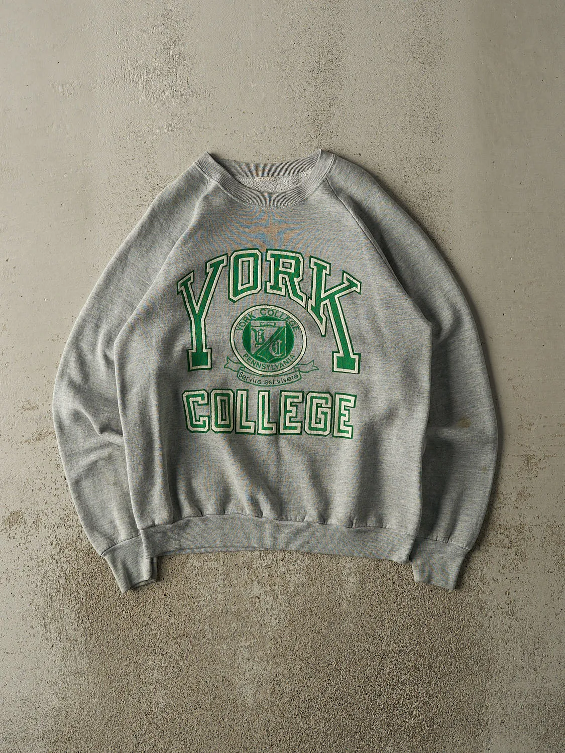 Vintage 90s Grey York College Crewneck (S/M) sold by Rebalance Vintage