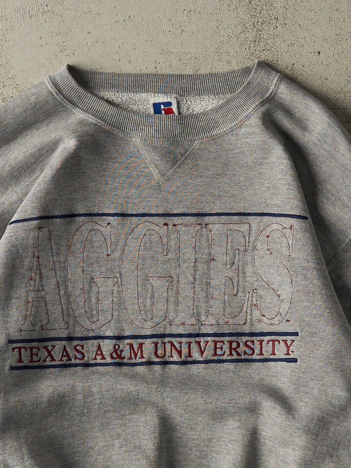 Vintage 90s Grey Russell Athletic Texas A&M Aggies Embroidered Crewneck (S/M) sold by Rebalance Vintage product image thumbnail 2