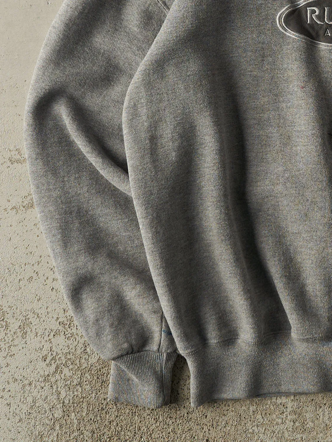 Vintage 90s Grey Russell Athletic Embroidered Logo Crewneck (L/XL) sold by Rebalance Vintage product image thumbnail 3