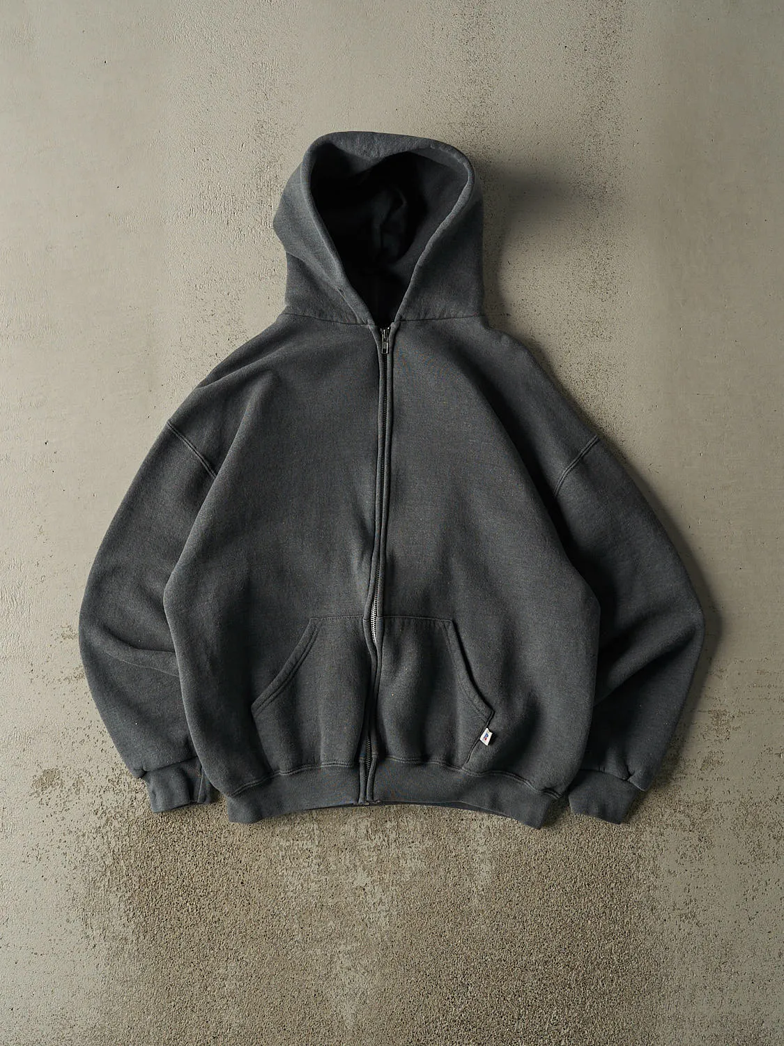Vintage Y2K Grey Russell Athletic Zip Up Hoodie (M/L) sold by Rebalance Vintage