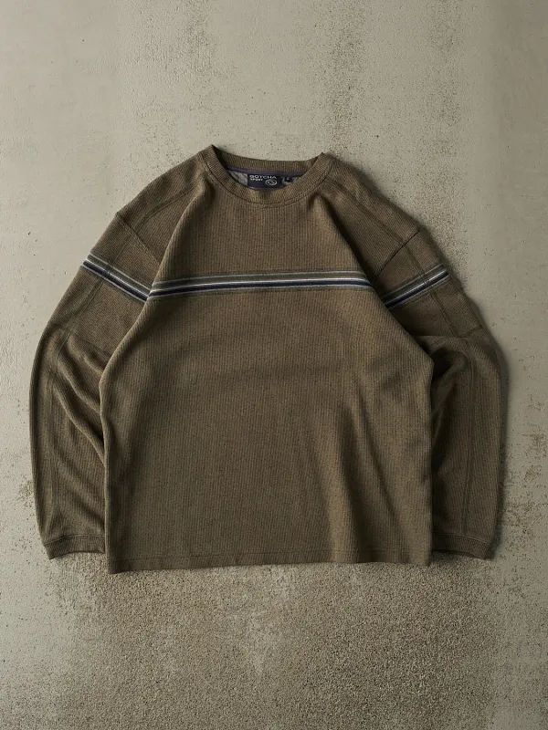 Vintage Y2K Green Striped Knit Long Sleeve (L) sold by Rebalance Vintage