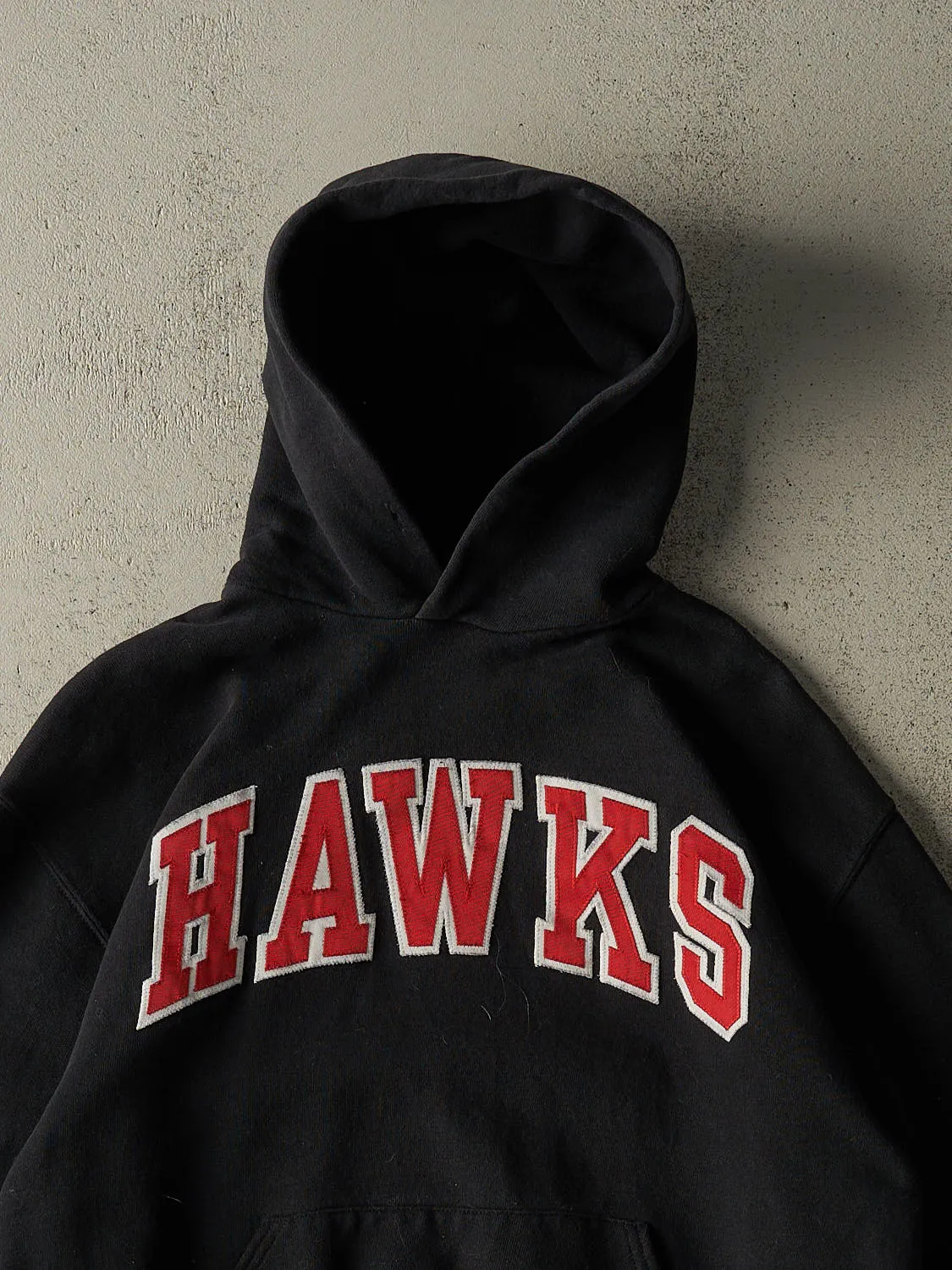 Vintage Y2K Black Russell Athletic Hawks Embroidered Hoodie (S/M) sold by Rebalance Vintage product image thumbnail 2