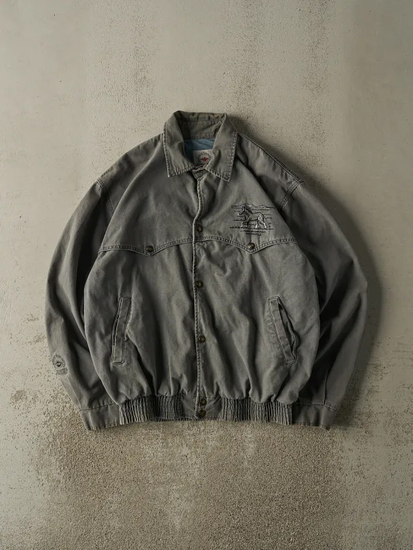 Vintage 90s Grey Embroidered Western Button Up Jacket (L) made by Rebalance Vintage
