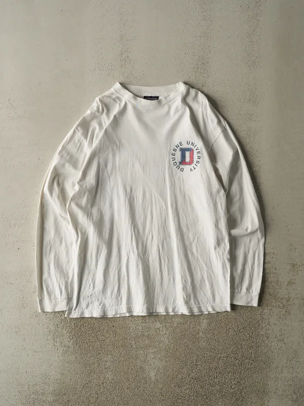 Vintage 90s White Duquesne University Long Sleeve (XL) sold by Rebalance Vintage