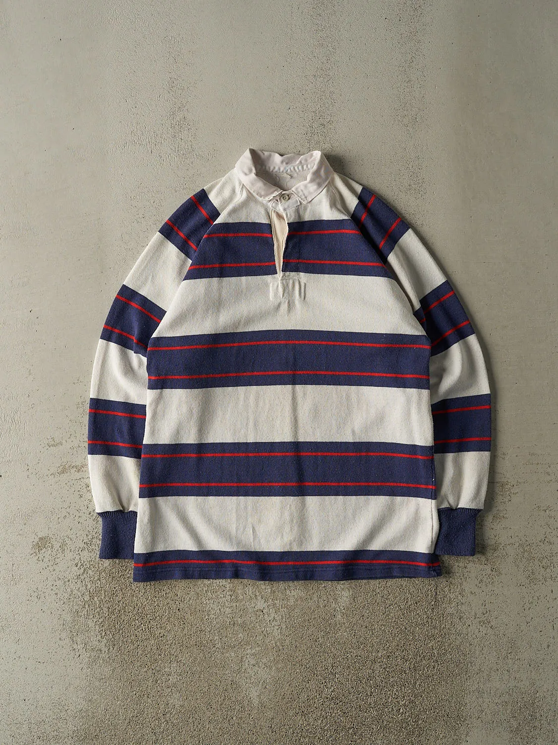 Vintage 90s White, Navy & Red Striped Long Sleeve (L/XL) sold by Rebalance Vintage