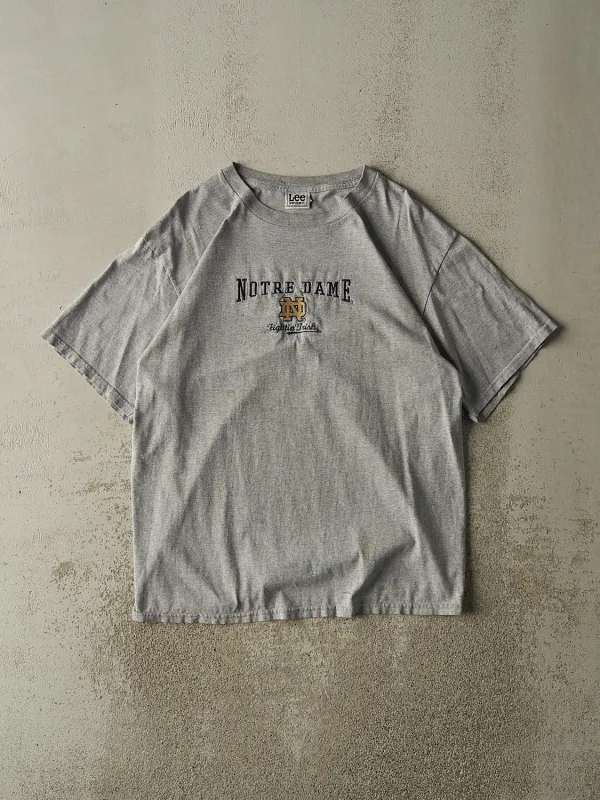 Vintage 90s Grey Notre Dame Embroidered Tee (L/XL) made by Rebalance Vintage