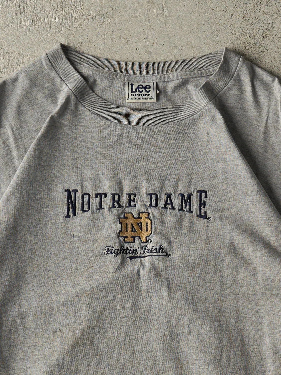Vintage 90s Grey Notre Dame Embroidered Tee (L/XL) sold by Rebalance Vintage product image thumbnail 2