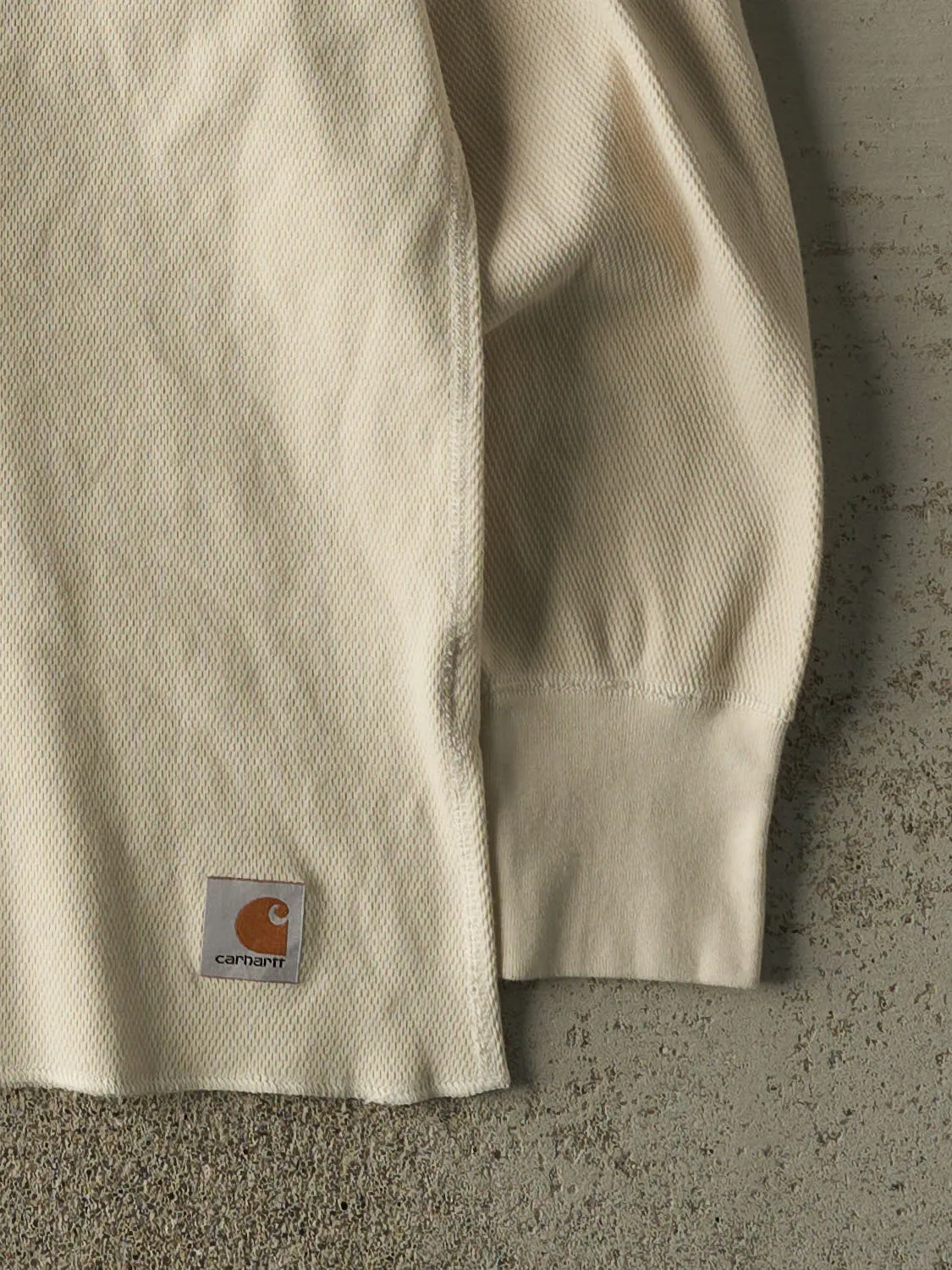 Vintage Y2K Beige Carhartt Embroidered Thermal Long Sleeve (M/L) sold by Rebalance Vintage product image thumbnail 3