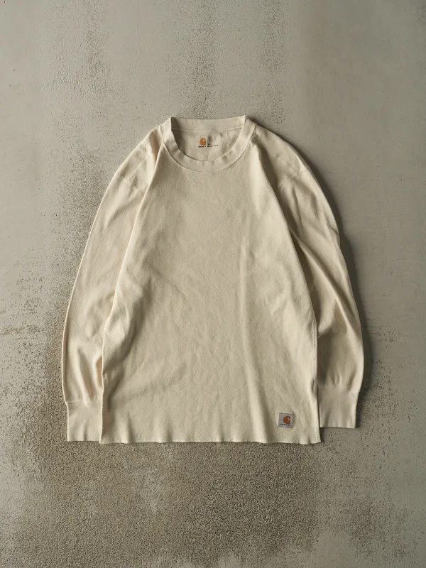 Vintage Y2K Beige Carhartt Embroidered Thermal Long Sleeve (M/L) made by Rebalance Vintage