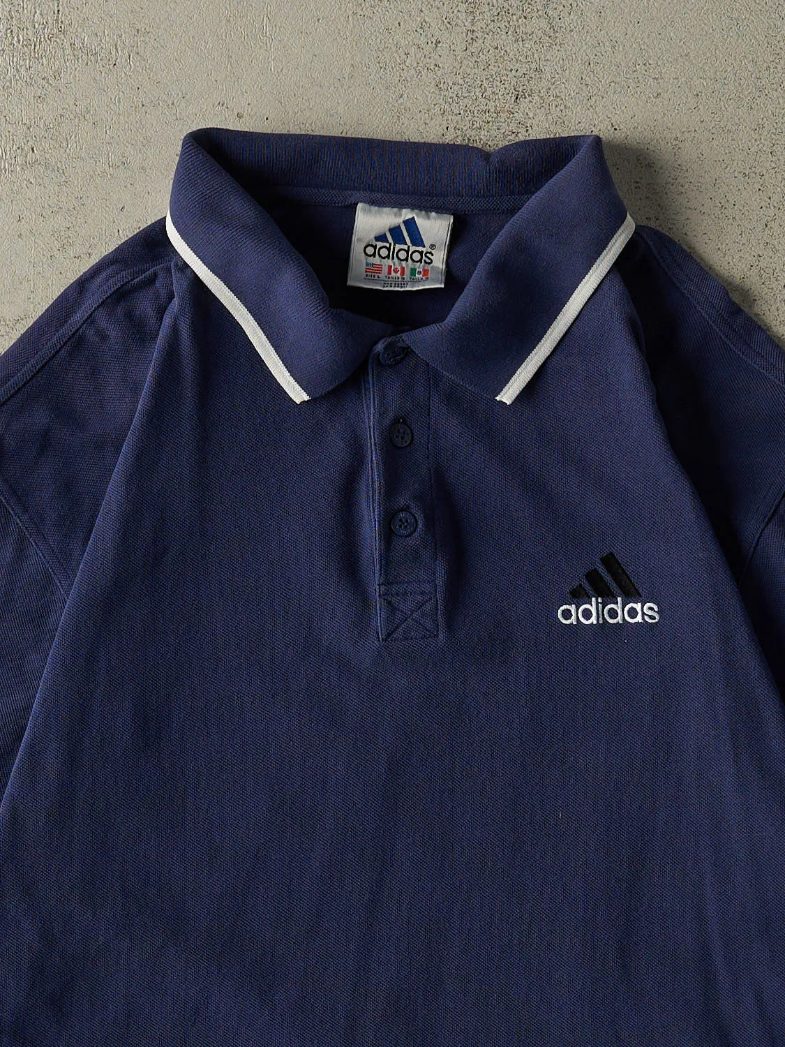 Vintage 90s Navy Blue Adidas Embroidered Quarter Button Tee (L/XL) sold by Rebalance Vintage product image thumbnail 2