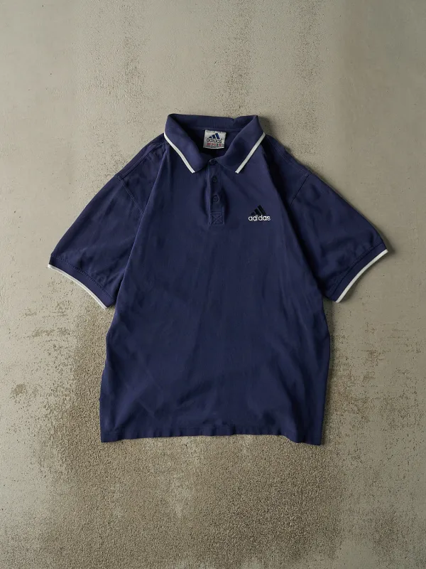Vintage 90s Navy Blue Adidas Embroidered Quarter Button Tee (L/XL) sold by Rebalance Vintage
