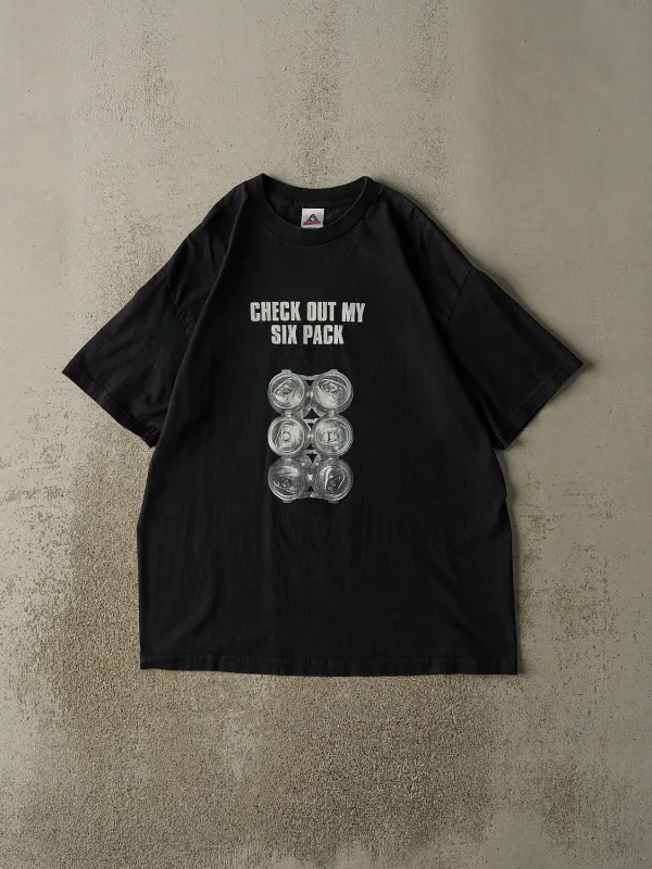 Vintage Y2K Black "Check Out My 6 Pack" Slogan Tee (L/XL) sold by Rebalance Vintage