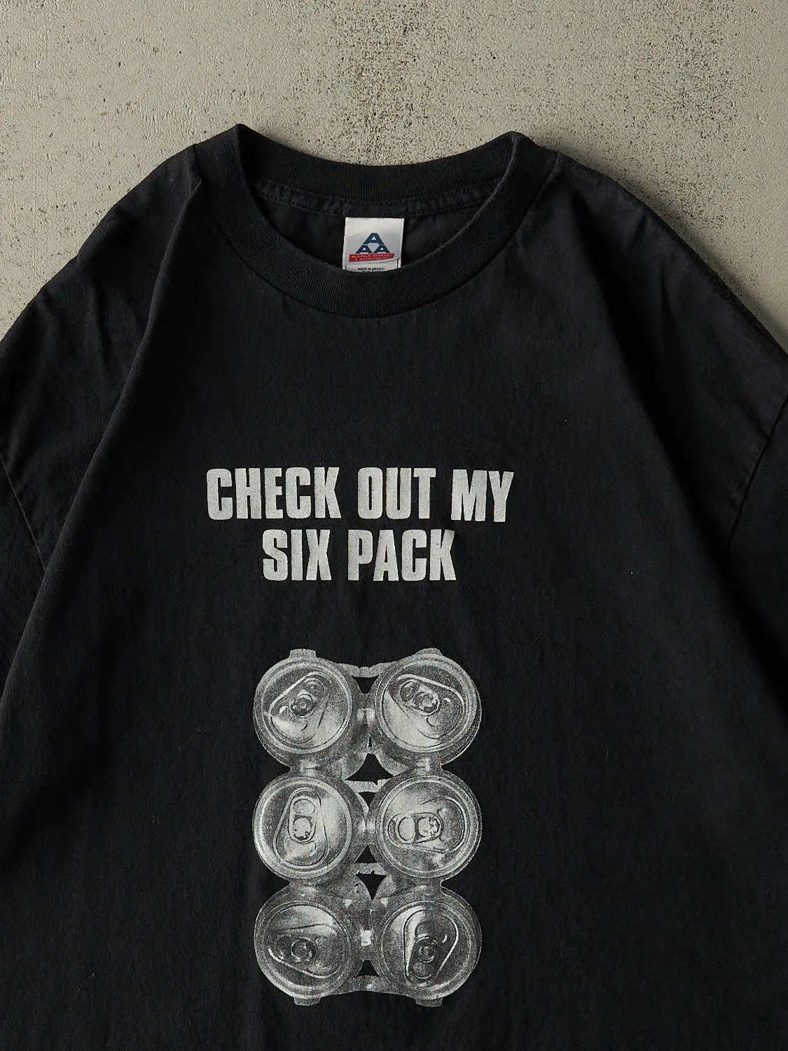 Vintage Y2K Black "Check Out My 6 Pack" Slogan Tee (L/XL) sold by Rebalance Vintage product image thumbnail 2