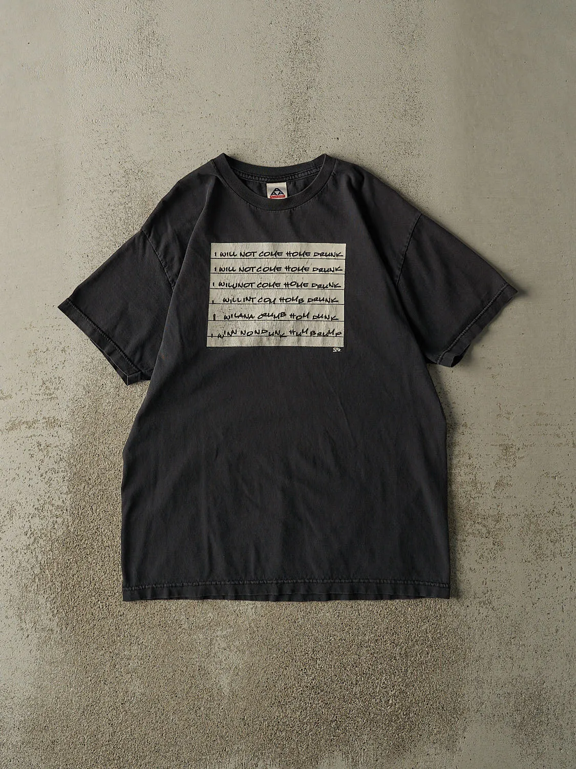 Vintage Y2K Faded Black "I Will Not Come Home Drunk" Slogan Tee (L) sold by Rebalance Vintage