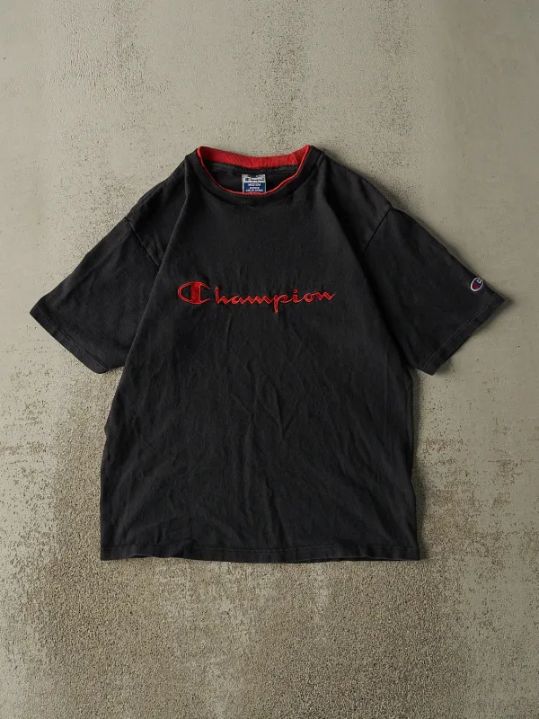Vintage 90s Black Champion Embroidered Tee (S/M) sold by Rebalance Vintage