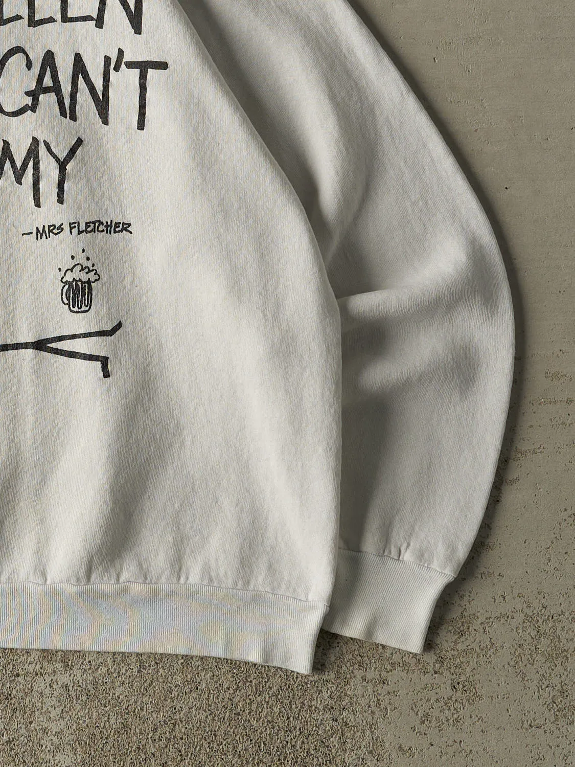 Vintage 80s White "I've Fallen and I Can't Reach My Beer" Slogan Crewneck (M) sold by Rebalance Vintage product image thumbnail 4