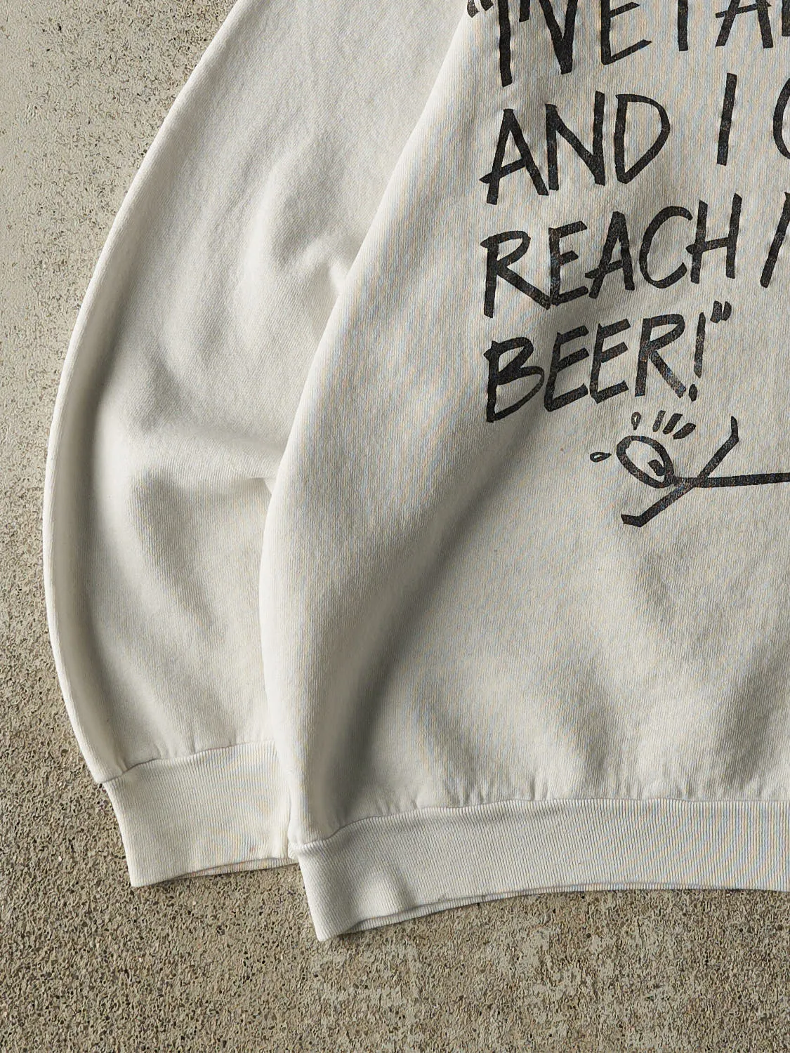 Vintage 80s White "I've Fallen and I Can't Reach My Beer" Slogan Crewneck (M) sold by Rebalance Vintage product image thumbnail 3
