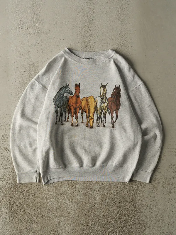 Vintage 90s Heather Grey Horse Crewneck (M/L) sold by Rebalance Vintage