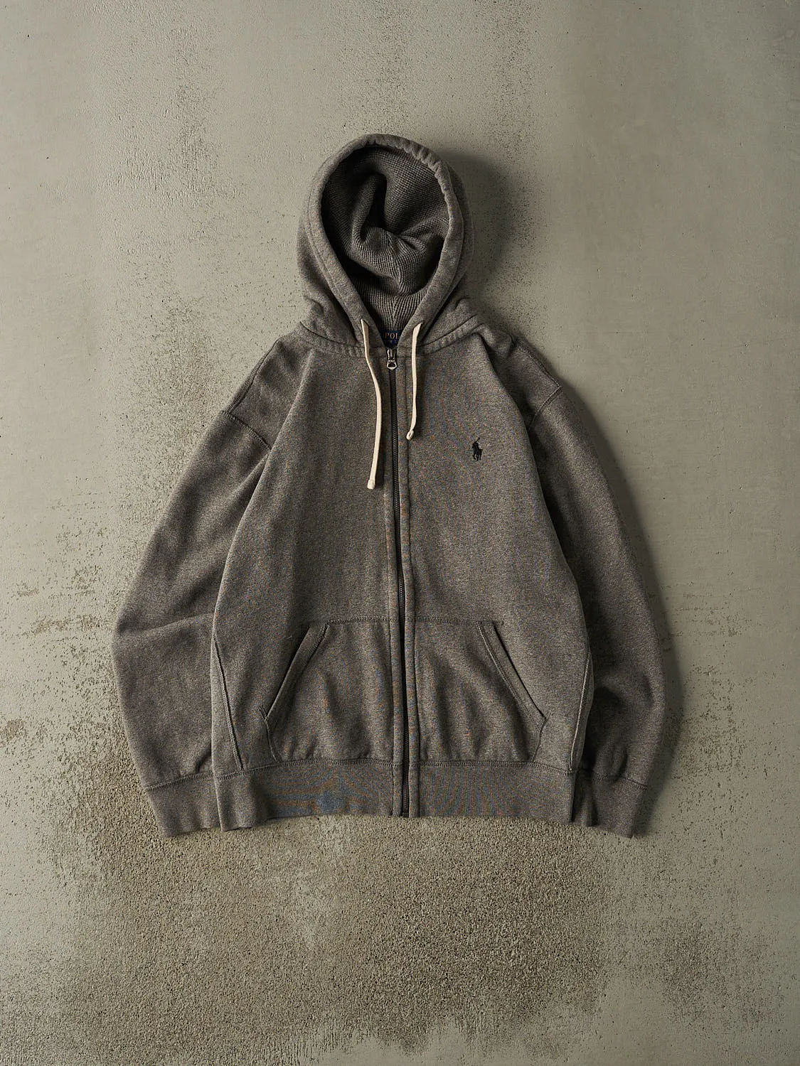 Vintage Y2K Grey Polo Ralph Lauren Embroidered Zip Up Hoodie (L) sold by Rebalance Vintage