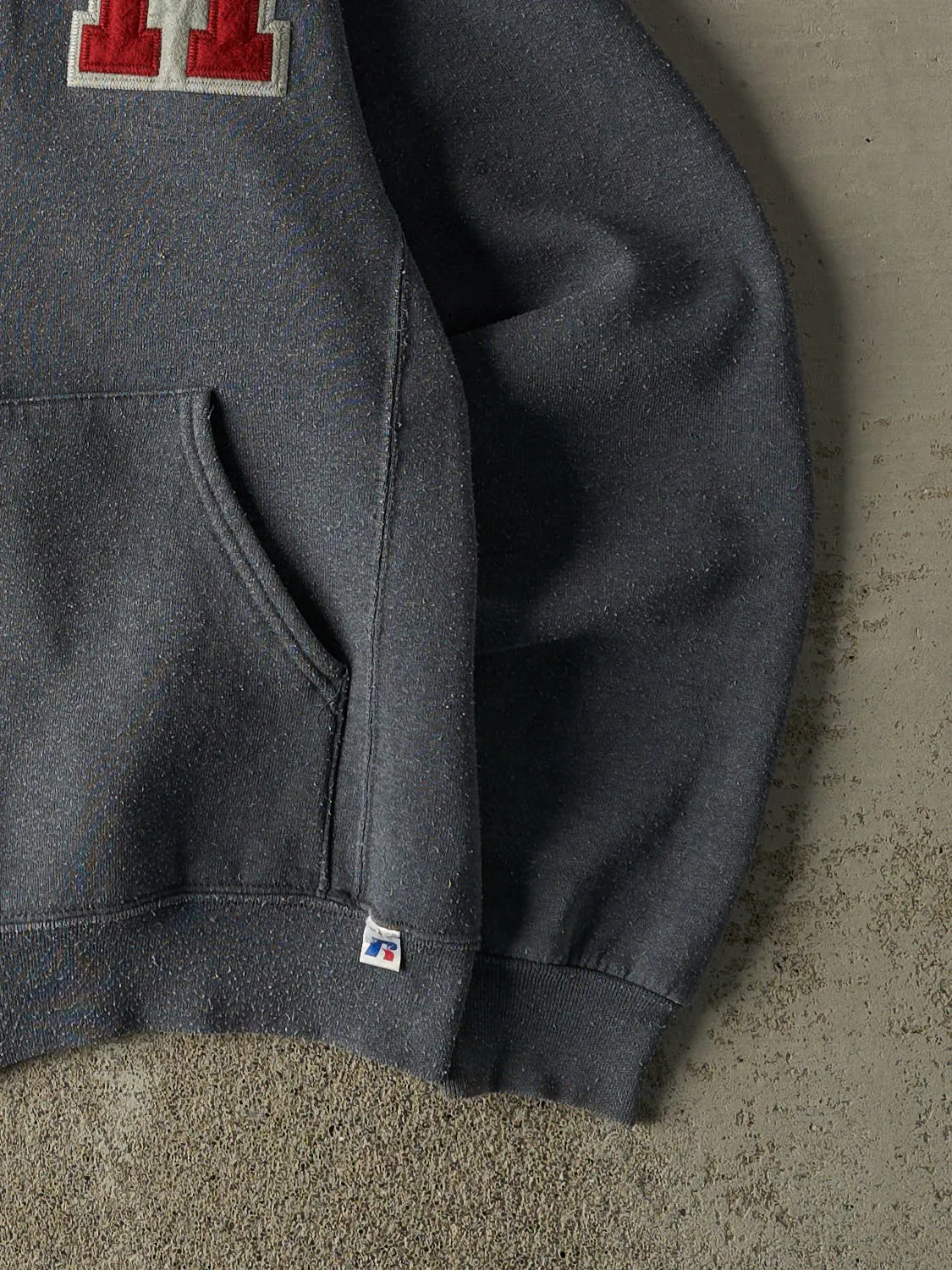 Vintage Y2K Charcoal Grey Russell Athletic Embroidered Zip Up Hoodie (XS/S) sold by Rebalance Vintage product image thumbnail 4