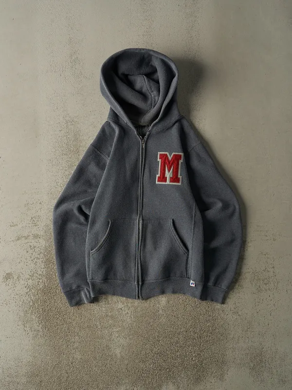 Vintage Y2K Charcoal Grey Russell Athletic Embroidered Zip Up Hoodie (XS/S) sold by Rebalance Vintage