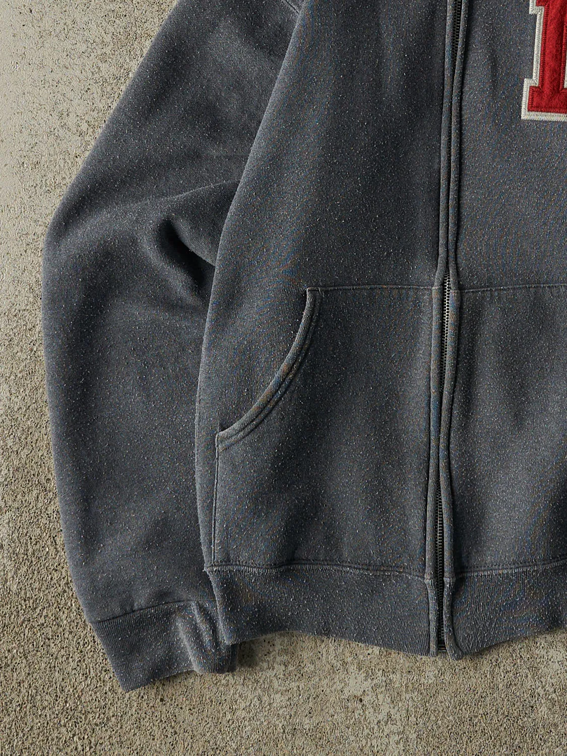 Vintage Y2K Charcoal Grey Russell Athletic Embroidered Zip Up Hoodie (XS/S) sold by Rebalance Vintage product image thumbnail 3
