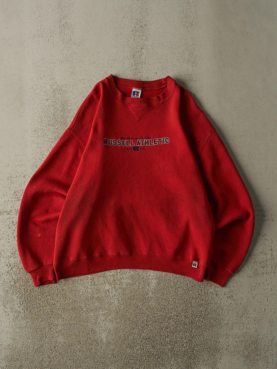 Vintage 90s Red Russell Athletic Embroidered Crewneck (M/L) sold by Rebalance Vintage