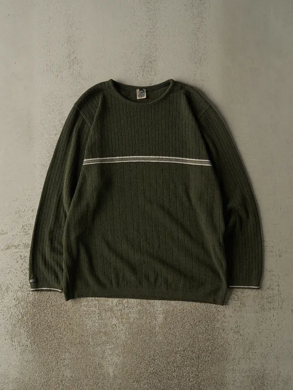 Vintage Y2K Green Striped Knit Pullover (XL) made by Rebalance Vintage