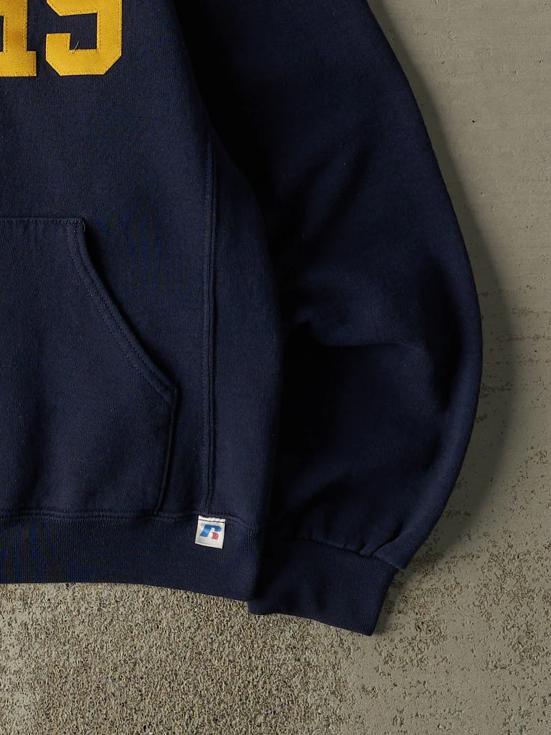 Vintage Y2K Navy Blue Russell Athletic EMHS Embroidered Hoodie (XS/S) sold by Rebalance Vintage product image thumbnail 4
