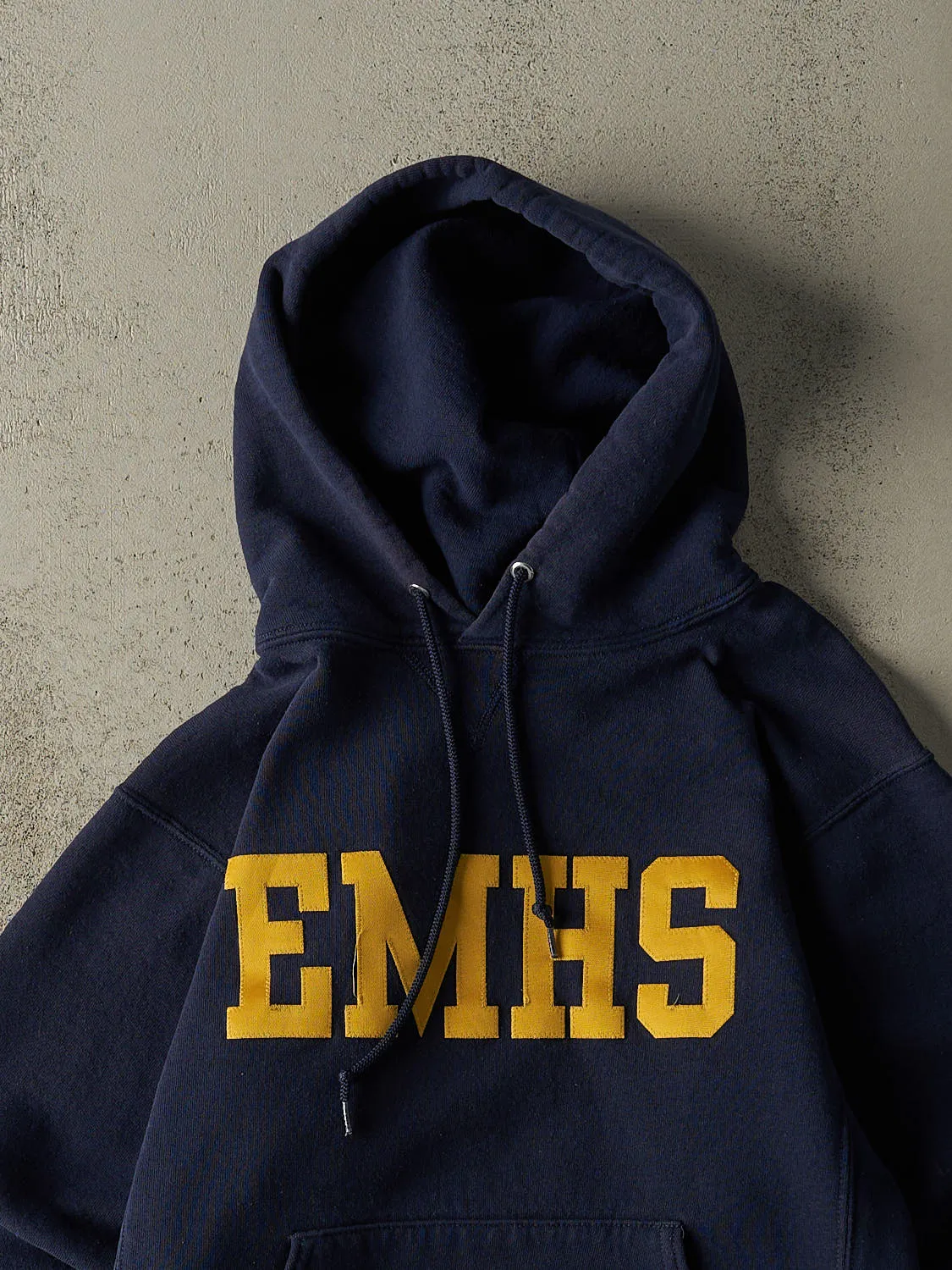 Vintage Y2K Navy Blue Russell Athletic EMHS Embroidered Hoodie (XS/S) sold by Rebalance Vintage product image thumbnail 2