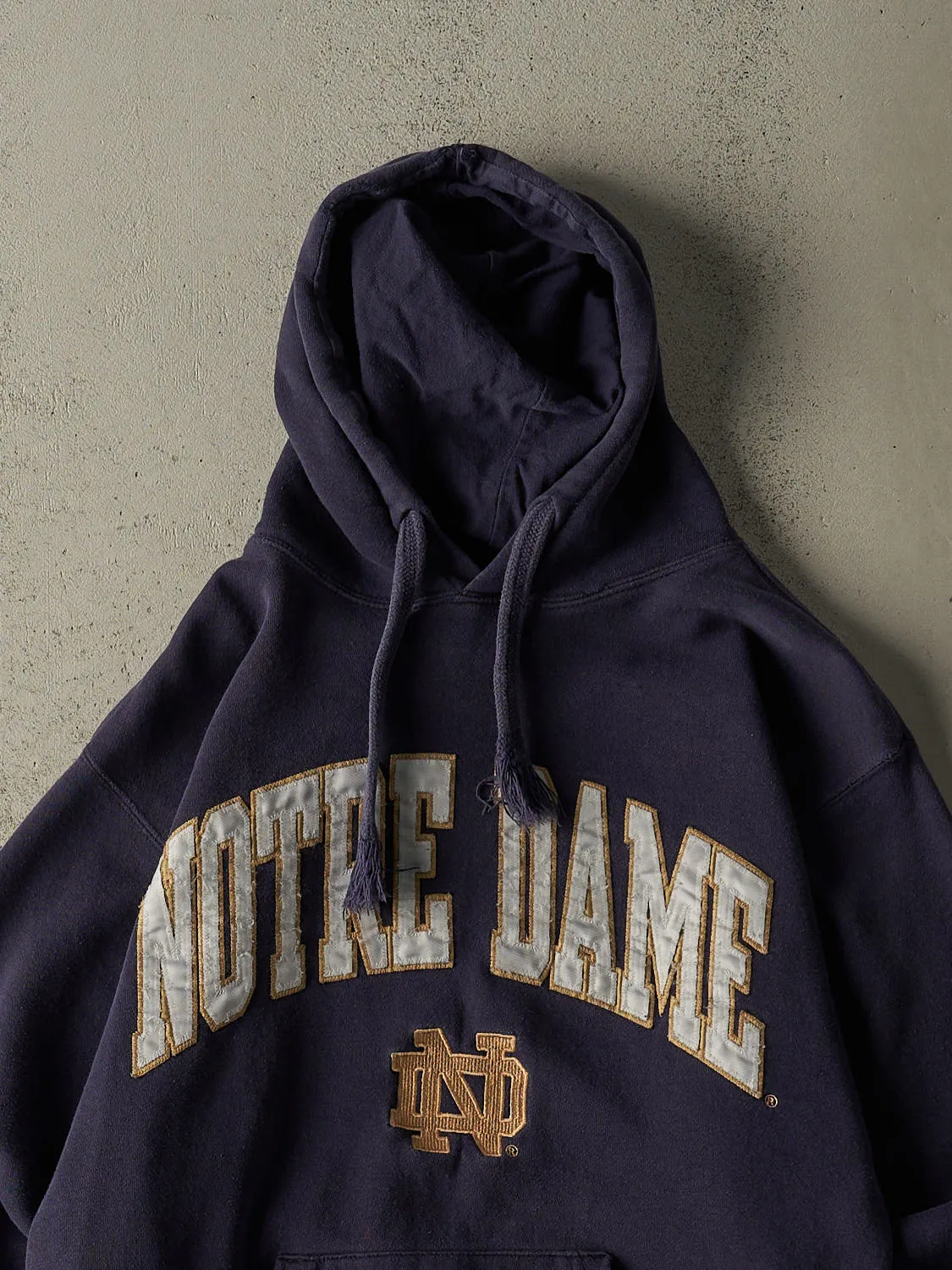 Vintage Y2K Navy Blue Notre Dame Embroidered Hoodie (M) sold by Rebalance Vintage product image thumbnail 2