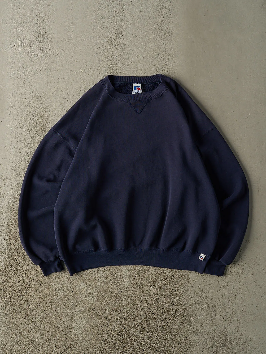 Vintage 90s Navy Blue Russell Athletic Blank Crewneck (XL) sold by Rebalance Vintage