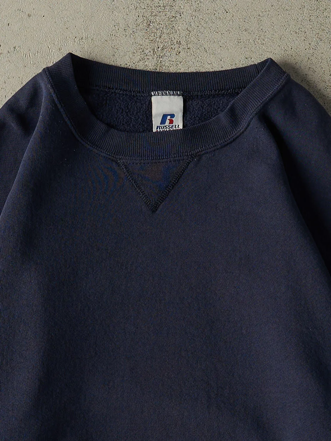 Vintage Y2K Navy Blue Russell Athletic Blank Crewneck (L/XL) sold by Rebalance Vintage product image thumbnail 2