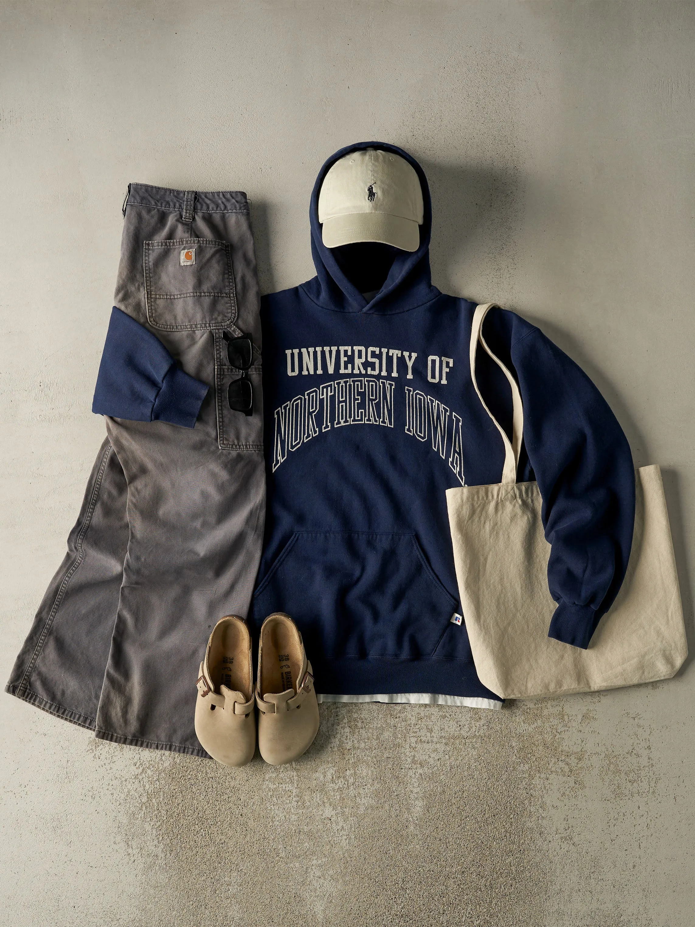 Vintage 90s Navy Blue Russell Athletic University of Northern Iowa Hoodie (L/XL) sold by Rebalance Vintage product image thumbnail 2