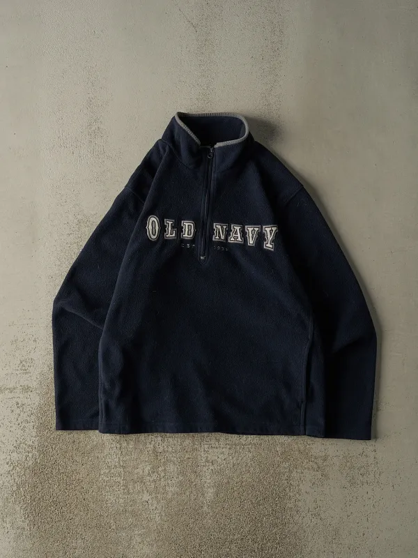 Vintage Y2K Navy Blue Old Navy Embroidered Quarter Zip Fleece (XL) sold by Rebalance Vintage