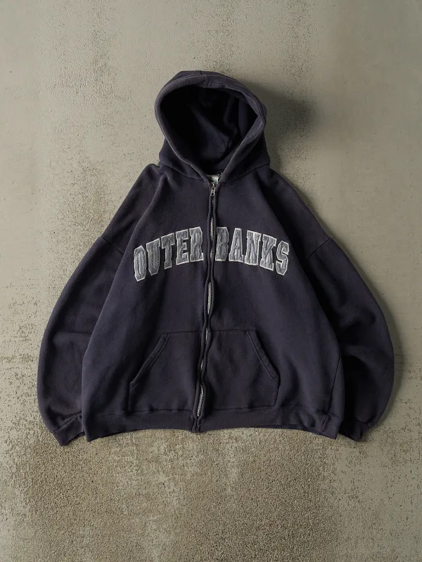 Vintage 90s Navy Blue Outer Banks Embroidered Zip Up Hoodie (S/M) sold by Rebalance Vintage