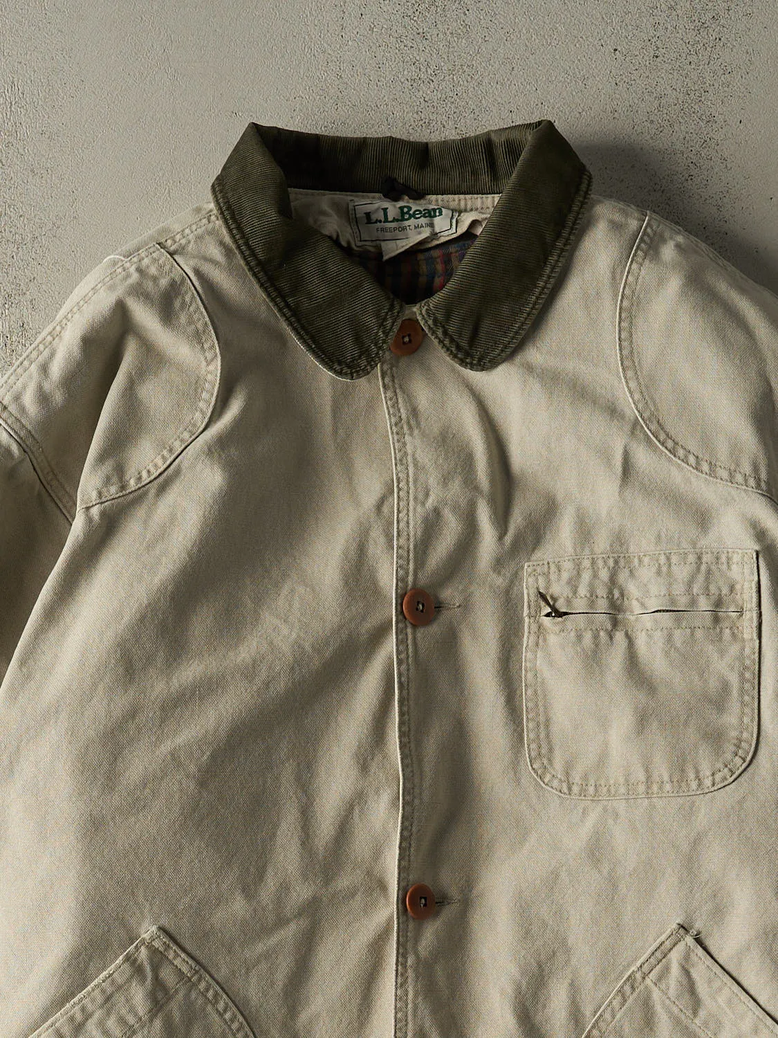 Vintage 90s Beige LL Bean Flannel Lined Chore Jacket (XXL) sold by Rebalance Vintage product image thumbnail 3
