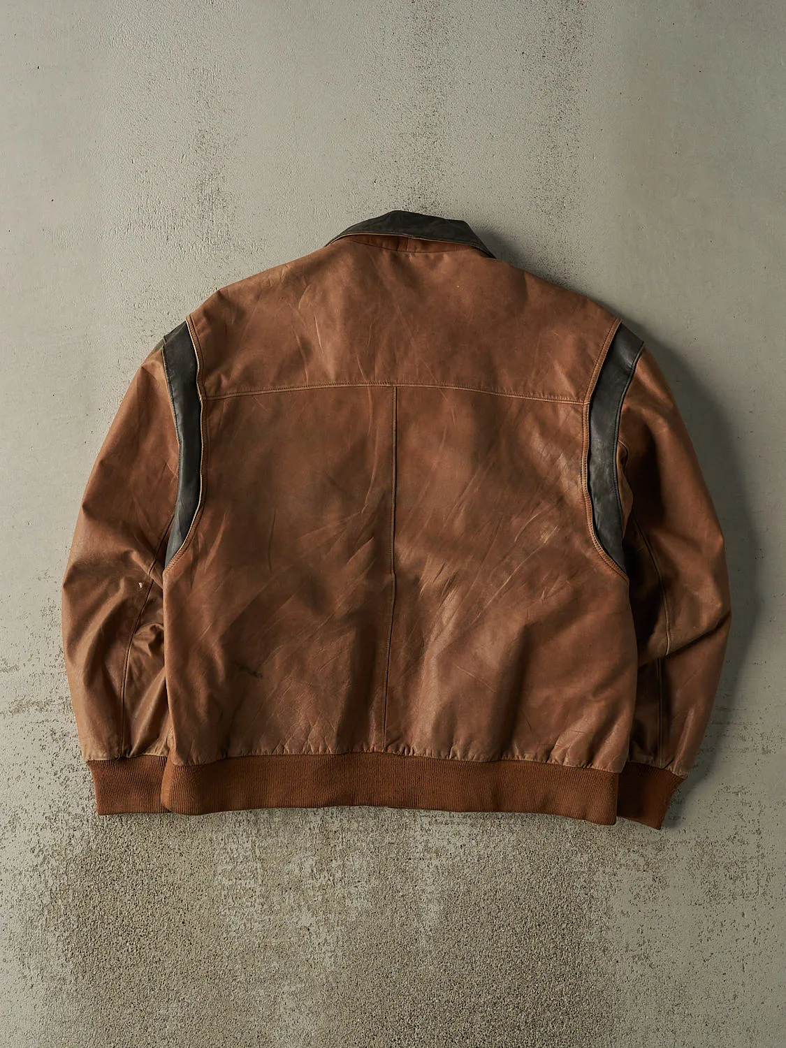Vintage 90s Brown Leather Bomber Jacket (L) sold by Rebalance Vintage product image thumbnail 2