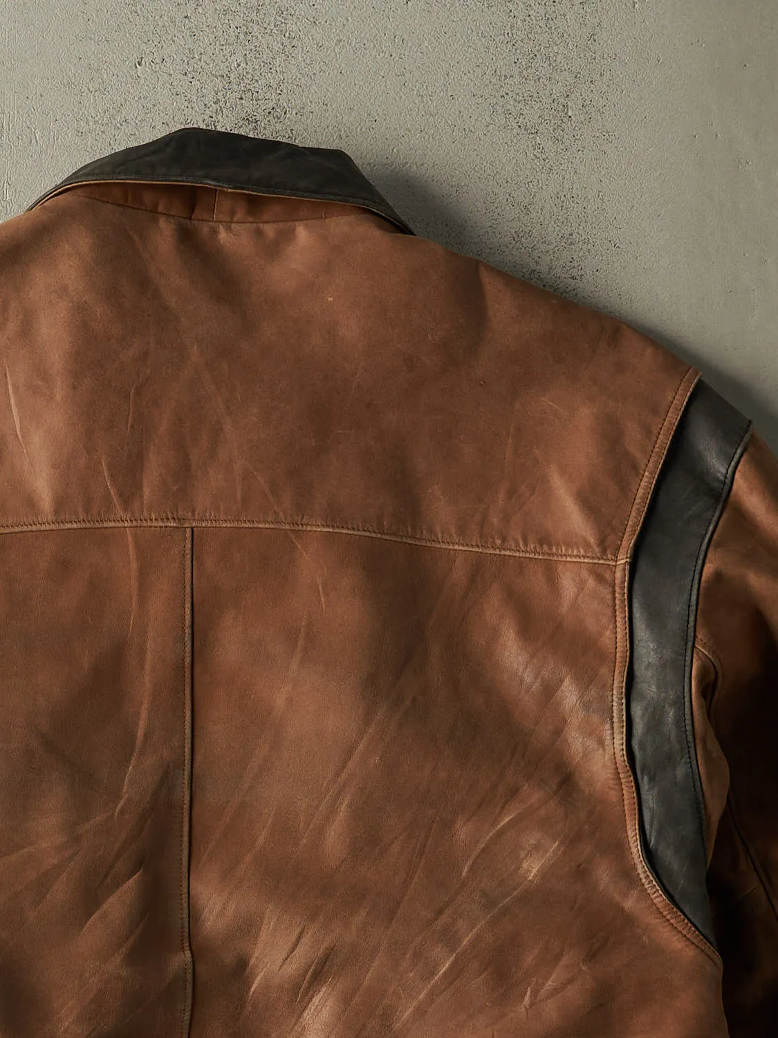 Vintage 90s Brown Leather Bomber Jacket (L) sold by Rebalance Vintage product image thumbnail 4