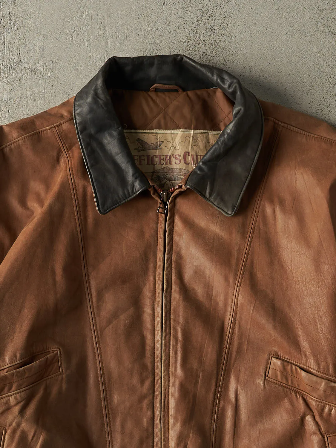 Vintage 90s Brown Leather Bomber Jacket (L) sold by Rebalance Vintage product image thumbnail 3