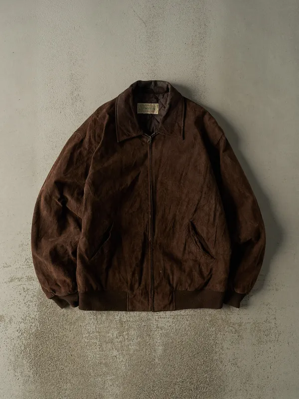 Vintage 90s Brown Suede Bomber Jacket (XL) sold by Rebalance Vintage