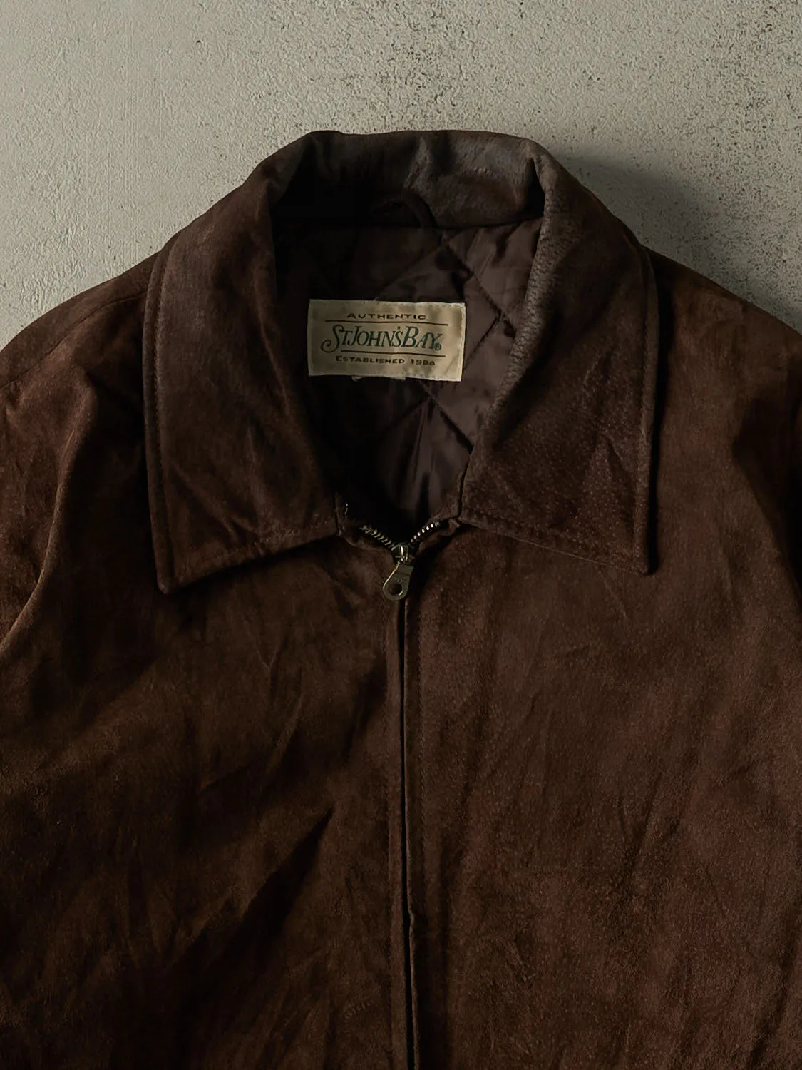 Vintage 90s Brown Suede Bomber Jacket (XL) sold by Rebalance Vintage product image thumbnail 3