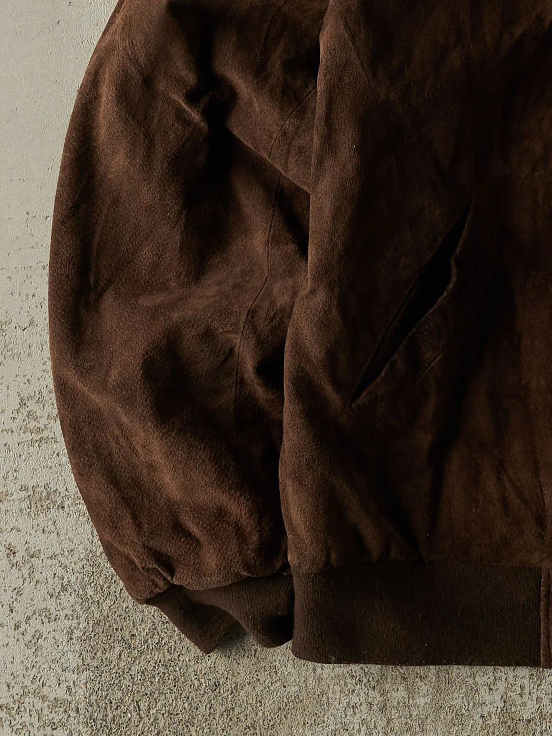 Vintage 90s Brown Suede Bomber Jacket (XL) sold by Rebalance Vintage product image thumbnail 4