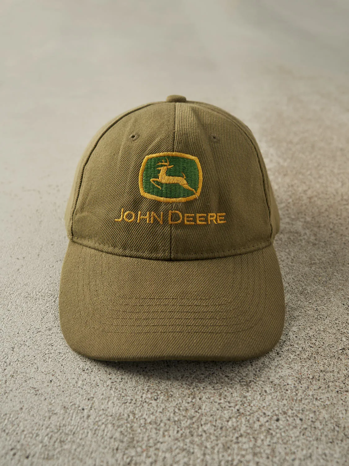 Vintage 90s Sun Faded Green John Deere Embroidered Velcro Hat (O/S) sold by Rebalance Vintage