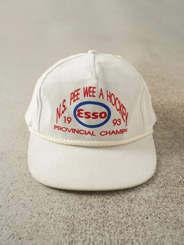 Vintage 93' White Esso Pee Wee Hockey Corduroy Snapback (O/S) sold by Rebalance Vintage