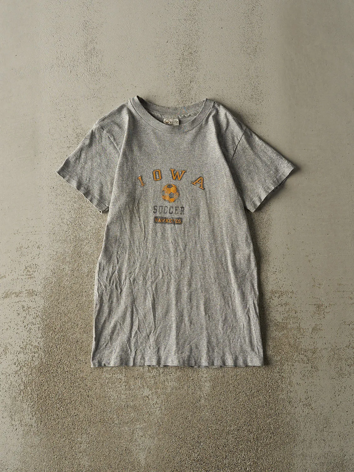 Vintage 90s Grey University of Iowa Hawkeyes Soccer Single Stitch Tee (XS) sold by Rebalance Vintage