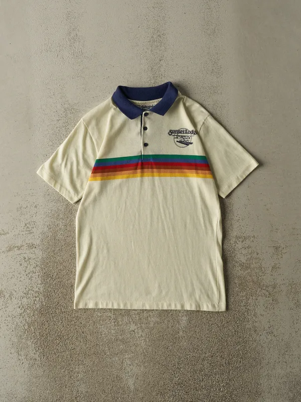 Vintage 70s Beige Sunset Lodge Quarter Button Tee (XS/S) sold by Rebalance Vintage