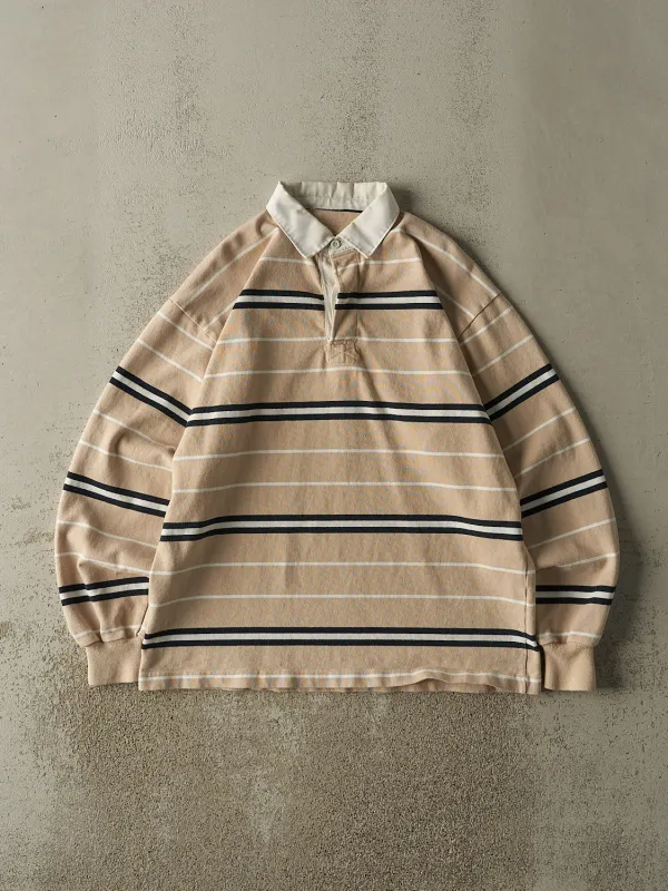 Vintage 90s Beige & Navy Striped Rugby Long Sleeve (L/XL) sold by Rebalance Vintage