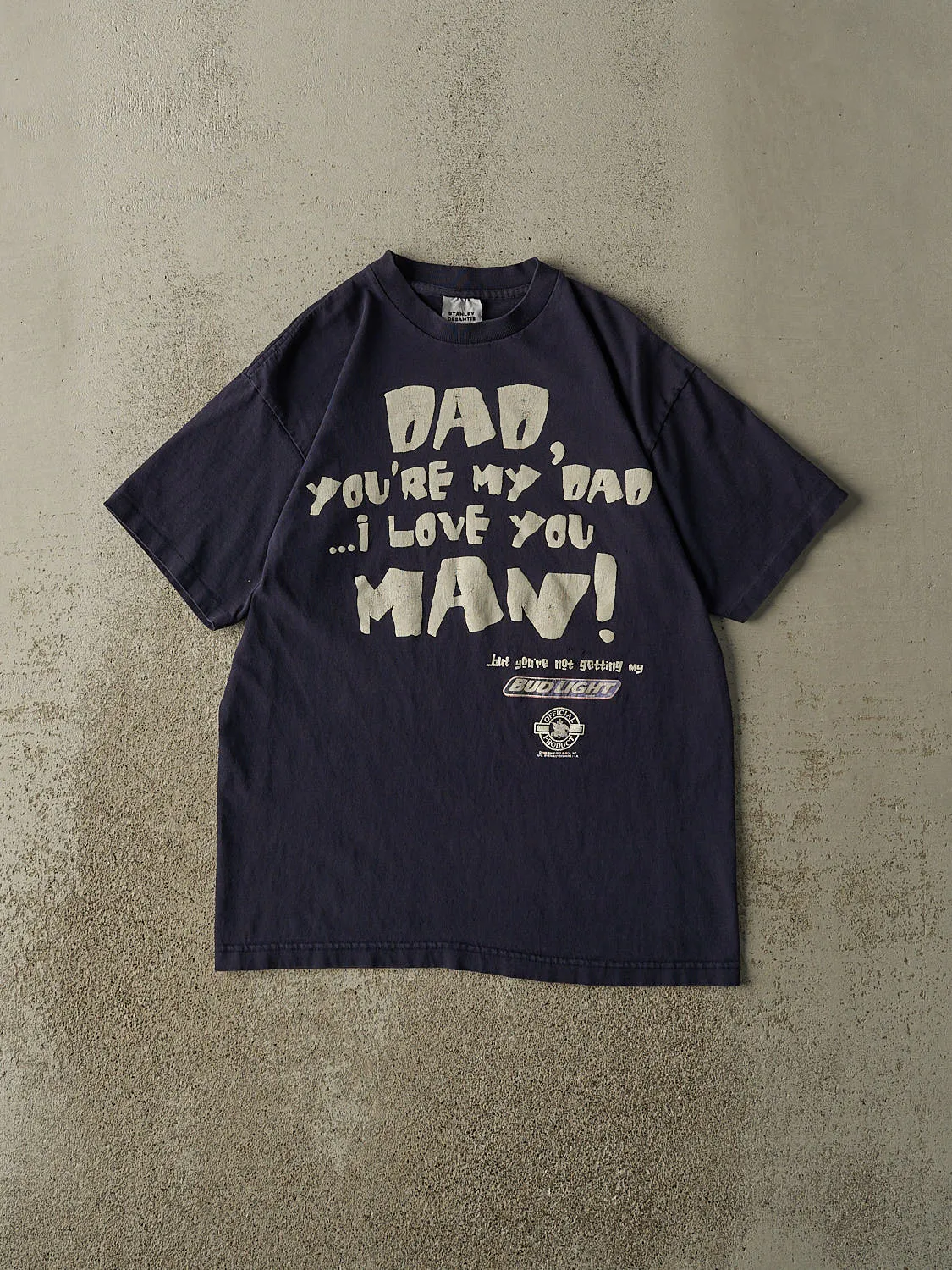 Vintage 96' Navy Blue Bud Light "I Love You Man" Slogan Tee (S/M) sold by Rebalance Vintage